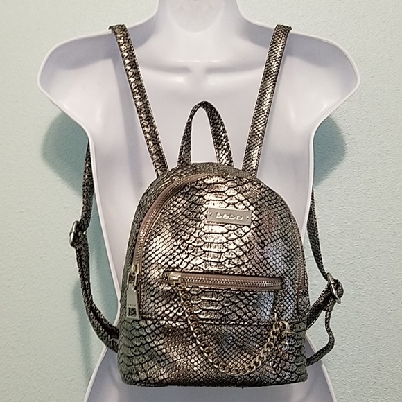bebe Handbags - Bebe Women's Mini Back Pack Bag Silver Faux Croc